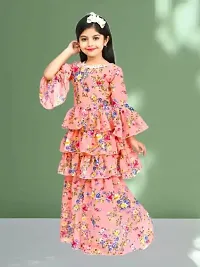 SK J.J DRESSES Girl's Chiffon Casual And Comfortable Floral Print Top And Pant Set For Kids-thumb2