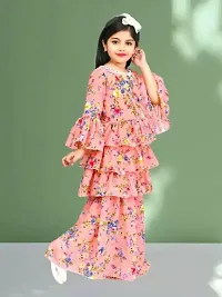 SK J.J DRESSES Girl's Chiffon Casual And Comfortable Floral Print Top And Pant Set For Kids-thumb3