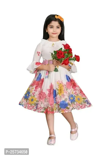 SK J.J DRESSES Girl's Chiffon Casual and Comfortable Midi/Knee Length Fit and Flare Dress for Kids-thumb0