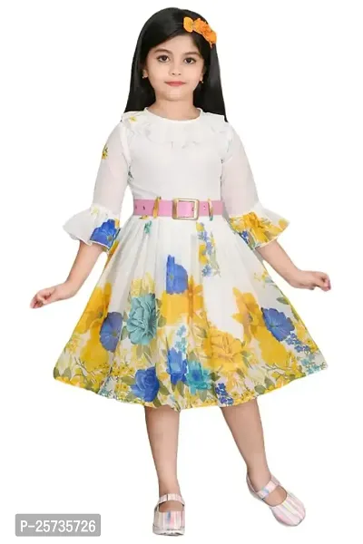 SK J.J DRESSES Girl's Chiffon Casual and Comfortable Midi/Knee Length Fit and Flare Dress for Kids