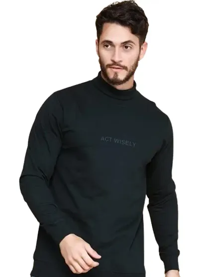 Reliable Blend Solid High Neck Tees For Men