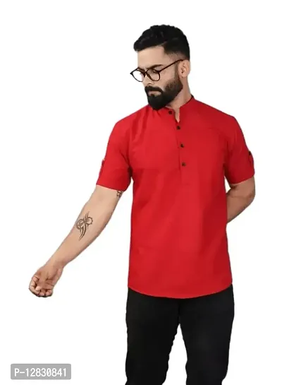 YAVANT Men's Cotton Blend Regular Kurta (Red_M)