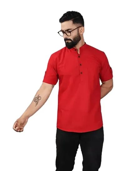 YAVANT Men's Blend Regular Kurta (Red_M)