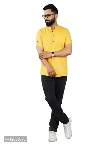 YAVANT Men's Cotton Blend Regular Kurta (Yellow_M)