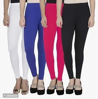 Trendy Multicoloured Cotton Blend Solid Leggings For Women-Pack Of 4-thumb0