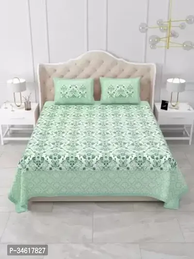 144 TC Cotton Double Printed Flat Bedsheet Pack of 1 Green