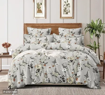 Comfortable White Cotton Blend Printed Double Bedsheet With Two Pillow Covers-thumb0