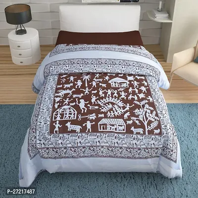 Comfortable Brown Cotton Blend Printed Double Bedsheet