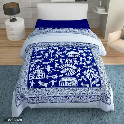 Comfortable Navy Blue Cotton Blend Printed Double Bedsheet