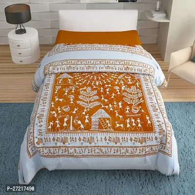 Comfortable Orange Cotton Blend Printed Double Bedsheet