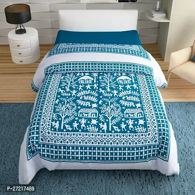 Comfortable Blue Cotton Blend Printed Double Bedsheet