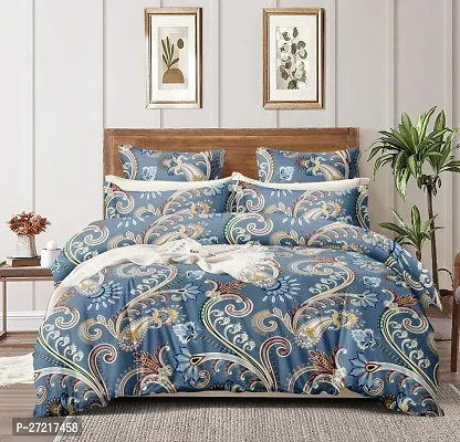 Comfortable Multicoloured Cotton Blend Printed Double Bedsheet With Two Pillow Covers-thumb0