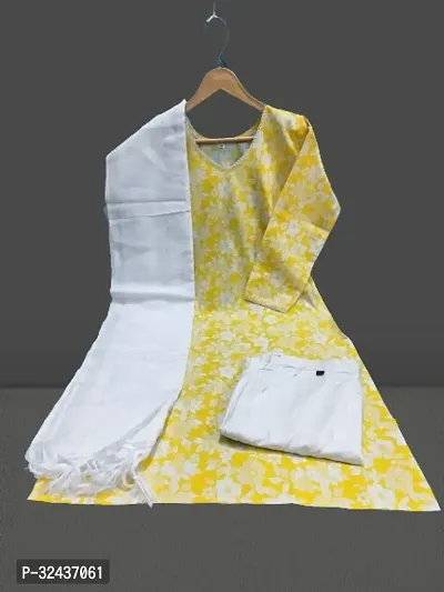 Stylish Yellow Printed Khadi Cotton Kurta For Women-thumb0