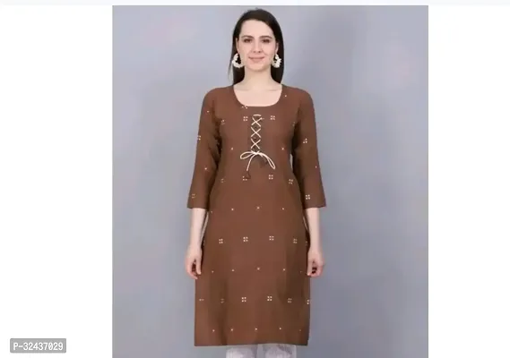 Stylish Brown Printed Khadi Cotton Kurta For Women