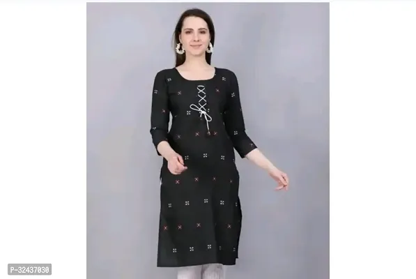 Stylish Black Printed Khadi Cotton Kurta For Women-thumb0