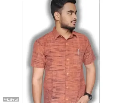 Reliable Orange Khadi Cotton Textured Casual Shirt For Men-thumb0