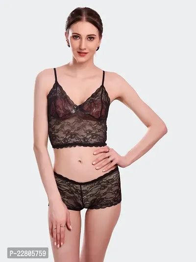 Comfortable Black Lace Combo Bra And Panty For Women-thumb0