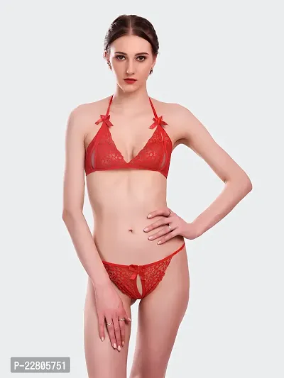 Comfortable Red Lace Combo Bra And Panty For Women-thumb0