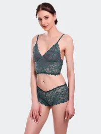 Comfortable Green Lace Combo Bra And Panty For Women-thumb1