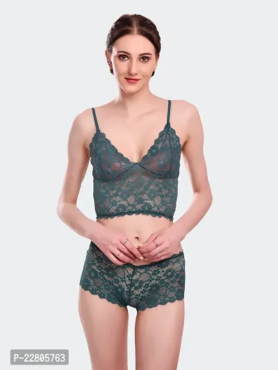 Comfortable Green Lace Combo Bra And Panty For Women-thumb0