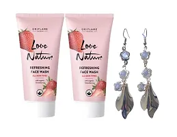 Refreshing Face Wash with Organic Strawberry 50ML each (Pack of 2) and Earrings for Women  Girls (Combo)(by Ori flame)-thumb1