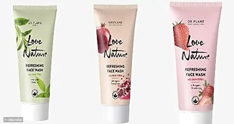 Oriflame Love Nature Face Wash - Organic Pomegranate, Strawberry, Green Tea (Pack of 3)