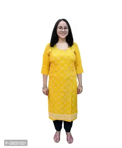 Reliable Yellow Rayon Printed Ankle Length Kurta For Women