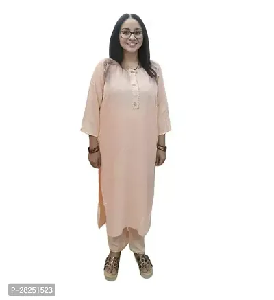 Reliable Peach Rayon Solid Ankle Length Kurta For Women-thumb0