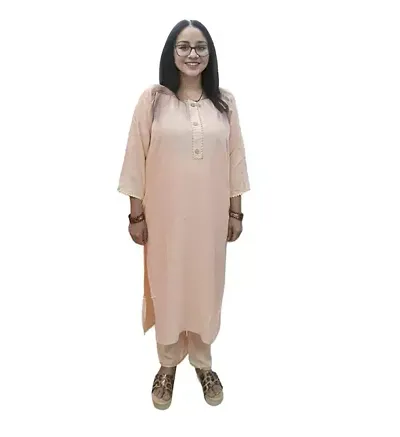 Reliable Peach Rayon Solid Ankle Length Kurta For Women