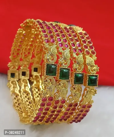 Elegant Golden Alloy Beads Bangles Set For Women-thumb0