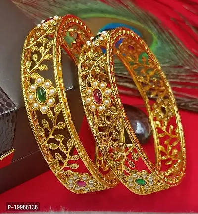 Govindam Dazzling Gold Plated Pearl Stone 2 Pcs Bangle Set-thumb0