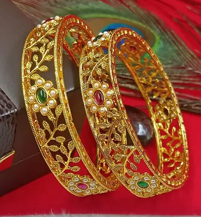 Govindam Dazzling Plated Pearl Stone 2 Pcs Bangle Set