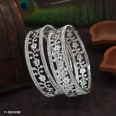 Elegant Silver Alloy American Diamond Bangles Set For Women