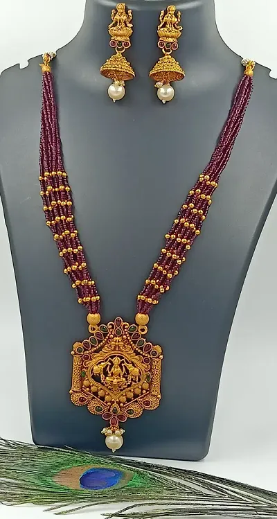 Gold Plated Alloy Pearl Temple Rajwadi Necklace Sets