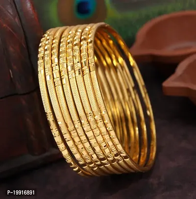 Govindam Elite Graceful Brass Gold Polished 8 Pcs Bangle Set