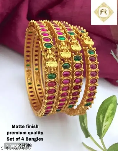 Elegant Multicoloured Alloy Ruby Bangles Set For Women-thumb2