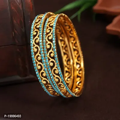 Jewwel Elite Graceful AD Gold Plated Blue Zircon 2 Pcs Bangle Set (Pack of 2)