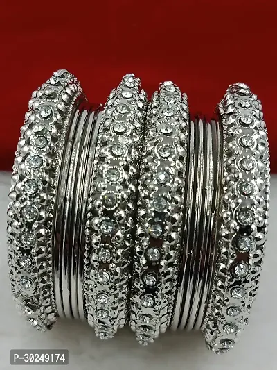 Elegant Silver Metal American Diamond Bangles Set For Women-thumb0