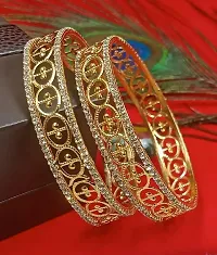 Elegant Golden Alloy American Diamond Bangles Set For Women-thumb1