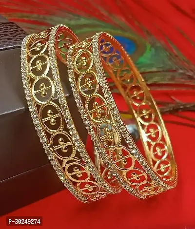 Elegant Golden Alloy American Diamond Bangles Set For Women-thumb2