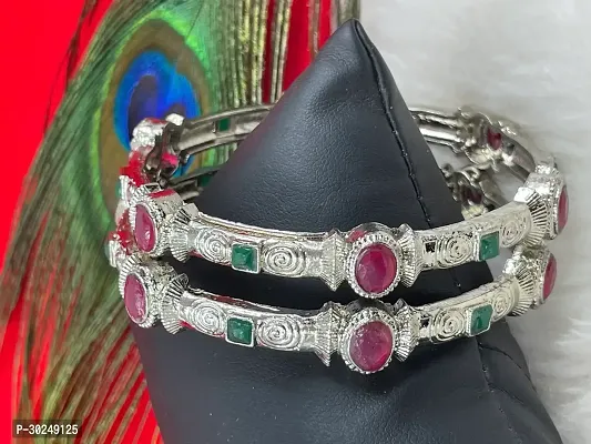 Elegant Silver Alloy Ruby Bangles Set For Women-thumb0