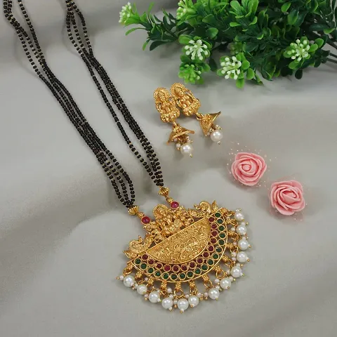 Govindaam Lakshmidevi Pendant Pearl Mangalsutra With Earring Set For Women