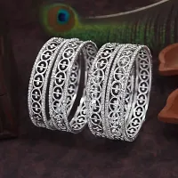 Elegant Silver Alloy American Diamond Bangles Set For Women-thumb1