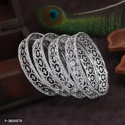 Elegant Silver Alloy American Diamond Bangles Set For Women