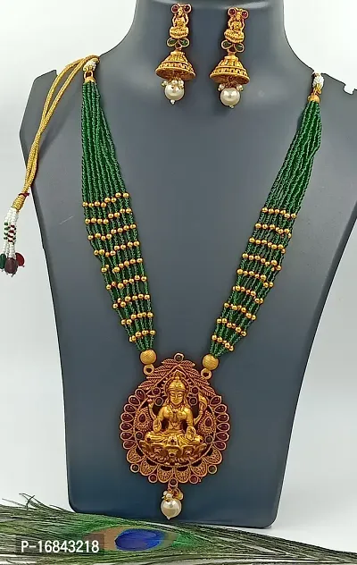Govindam Sizzling Glittering Lakshmiji Pendant Mala Long Jewellery Set-thumb0