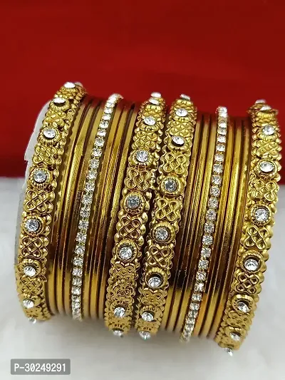 Elegant Golden Metal Cubic Zirconia Bangles Set For Women-thumb0