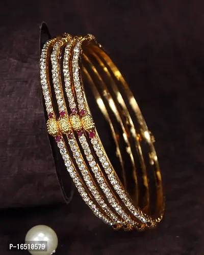 Beautiful Graceful Micro Gold AD Bangles Set-thumb0