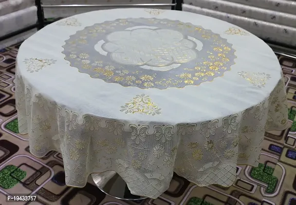 Designer Embroidered 6 Seater Table Cover (Golden White Vinyl PVC)