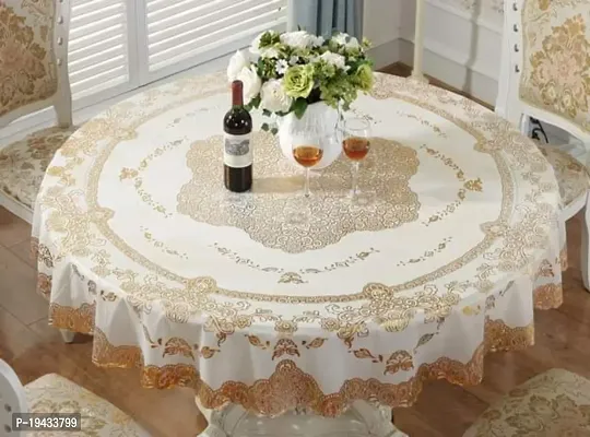 Designer Abstract 4 Seater Table Cover (Golden White PVC)