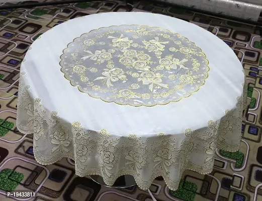 Designer Embroidered 6 Seater Table Cover (Golden White PVC)